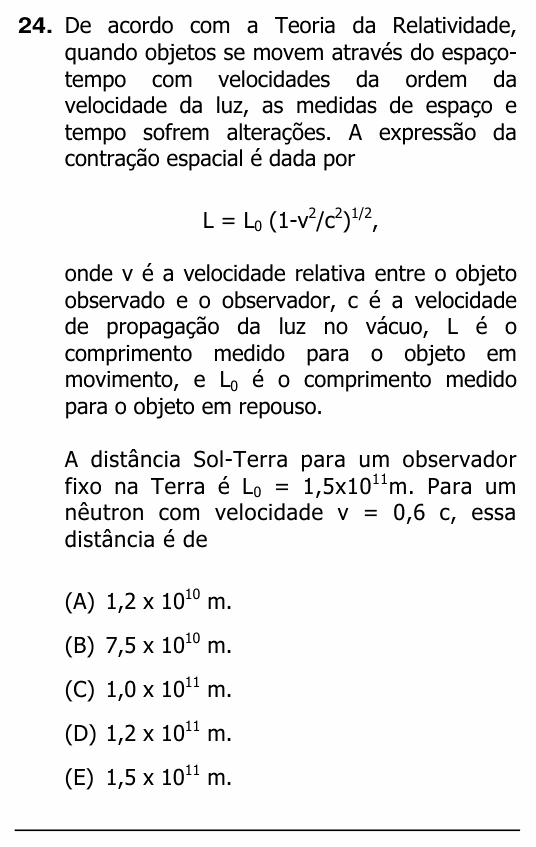 Enunciado da questão 24 de Física do UFRGS 2011