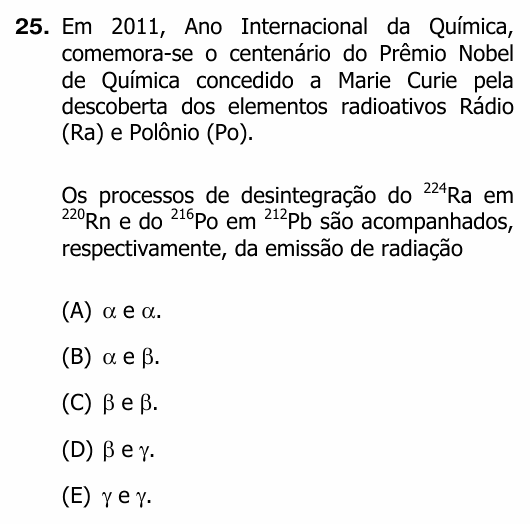 Enunciado da questão 25 de Física do UFRGS 2011