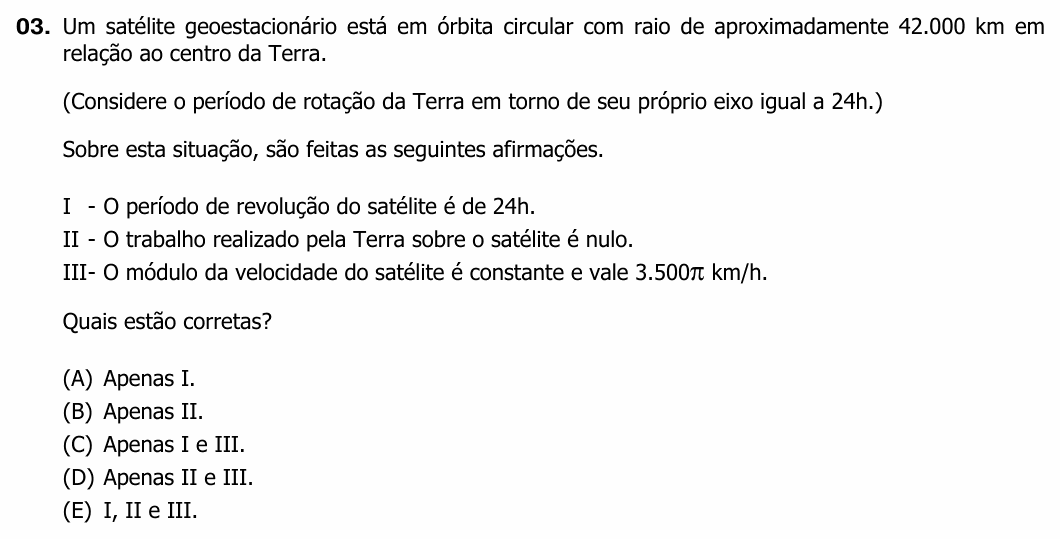 Enunciado da questão 3 de Física do UFRGS 2011