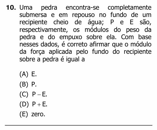 Enunciado da questão 10 de Física do UFRGS 2012