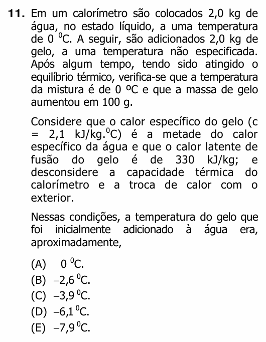 Enunciado da questão 11 de Física do UFRGS 2012