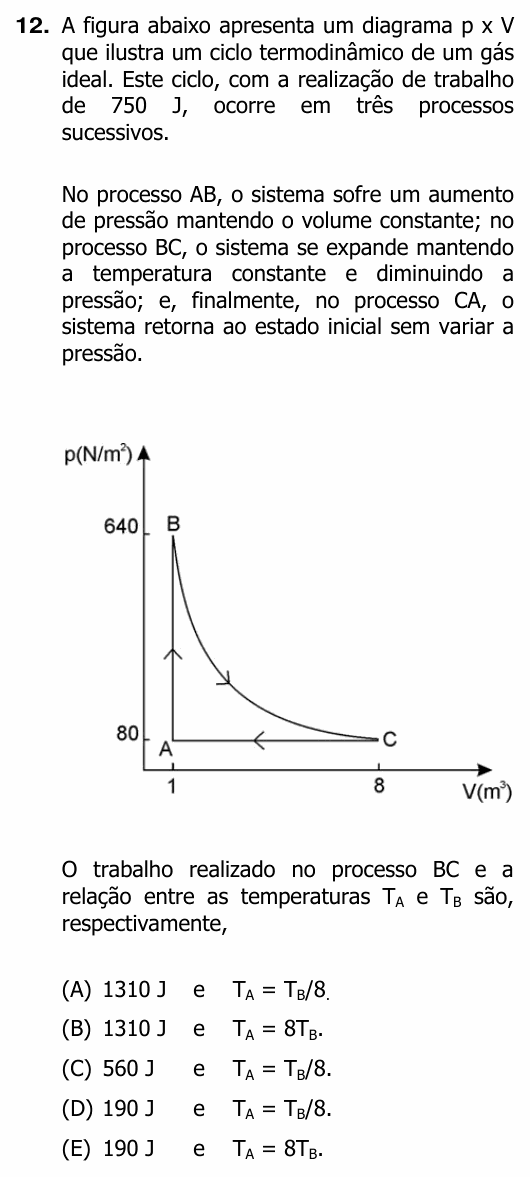 Enunciado da questão 12 de Física do UFRGS 2012