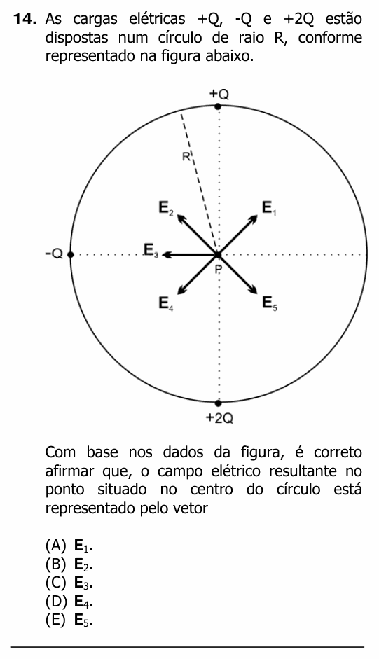 Enunciado da questão 14 de Física do UFRGS 2012