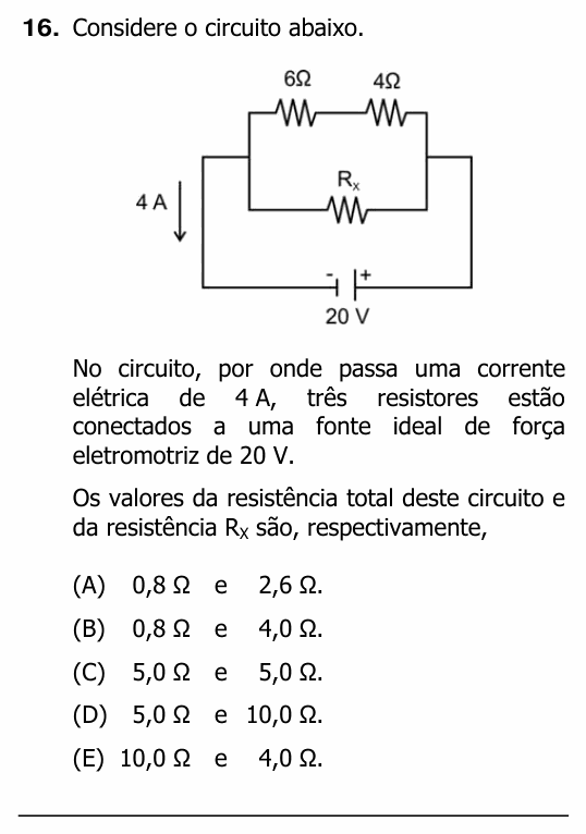 Enunciado da questão 16 de Física do UFRGS 2012