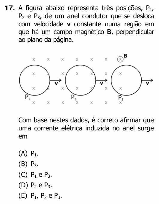 Enunciado da questão 17 de Física do UFRGS 2012