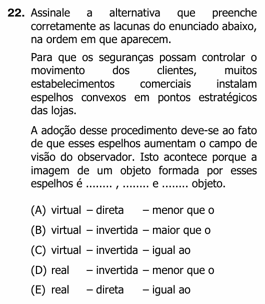 Enunciado da questão 22 de Física do UFRGS 2012