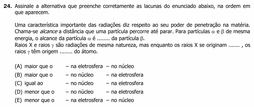 Enunciado da questão 24 de Física do UFRGS 2012