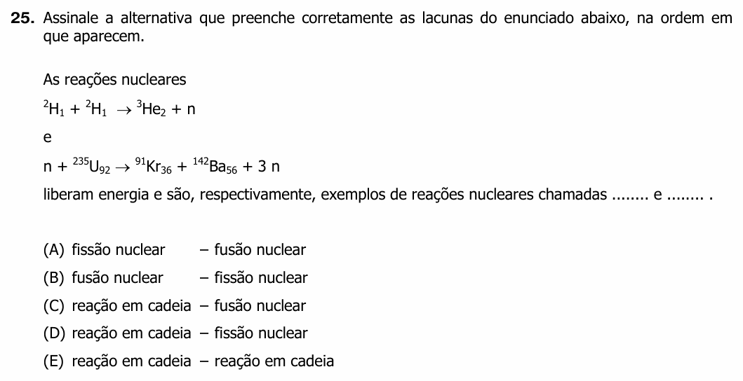 Enunciado da questão 25 de Física do UFRGS 2012