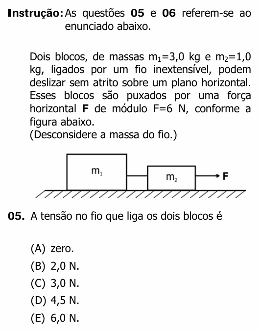 Enunciado da questão 5 de Física do UFRGS 2012
