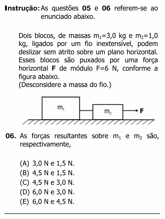 Enunciado da questão 6 de Física do UFRGS 2012