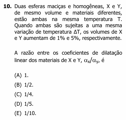 Enunciado da questão 10 de Física do UFRGS 2013