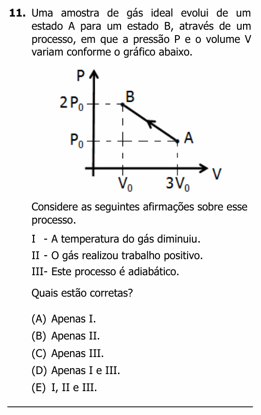 Enunciado da questão 11 de Física do UFRGS 2013