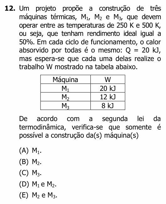 Enunciado da questão 12 de Física do UFRGS 2013