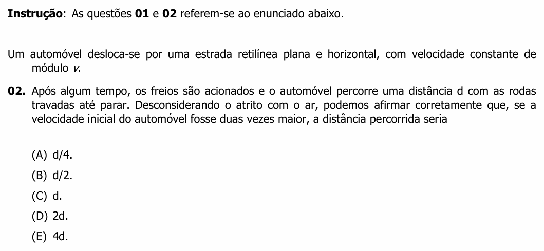 Enunciado da questão 2 de Física do UFRGS 2013