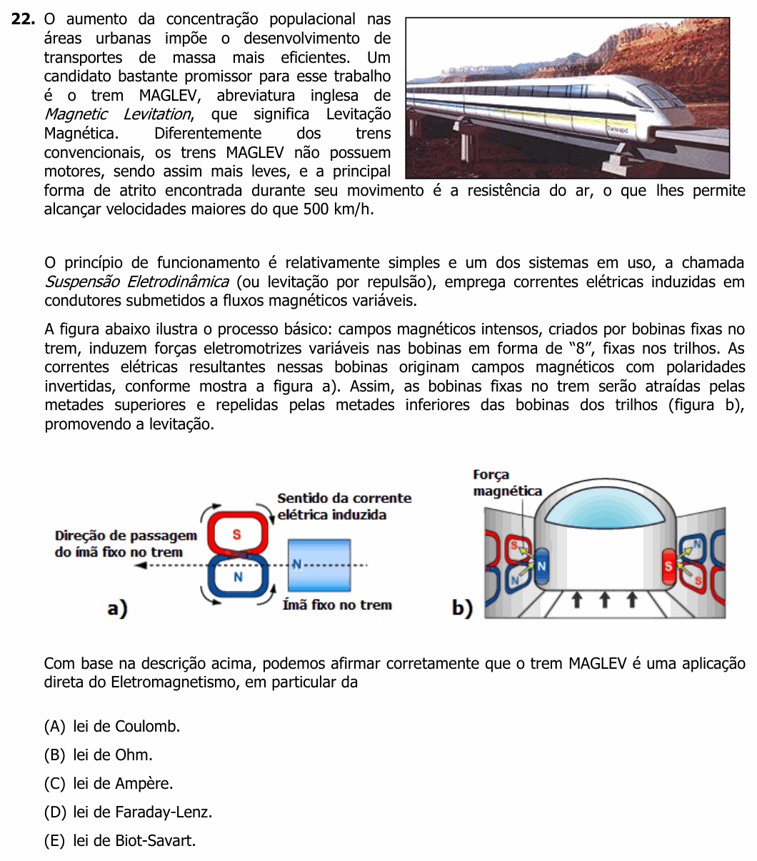 Enunciado da questão 22 de Física do UFRGS 2013