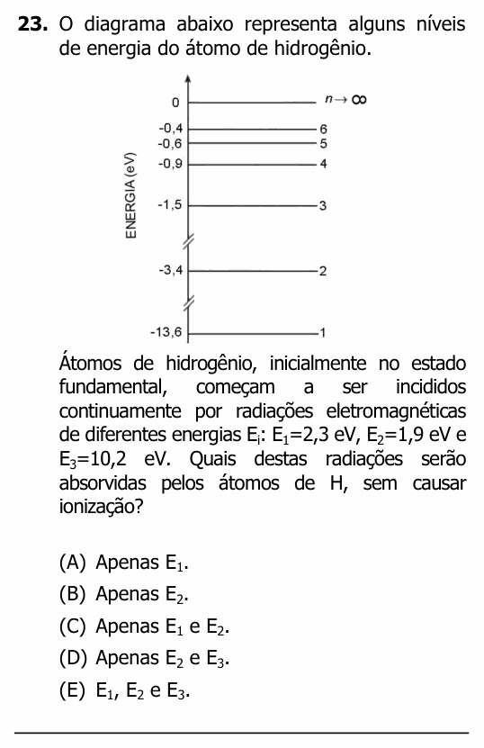 Enunciado da questão 23 de Física do UFRGS 2013