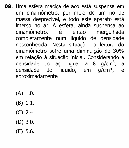 Enunciado da questão 9 de Física do UFRGS 2013