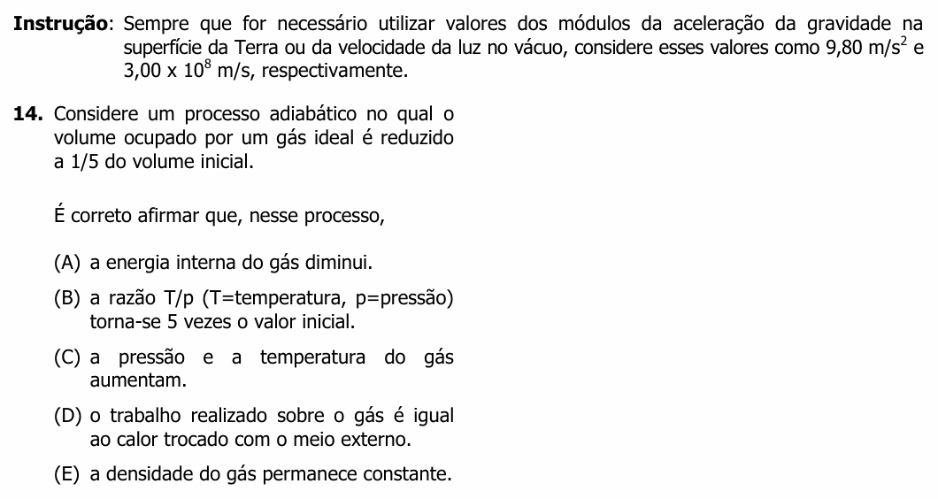 Enunciado da questão 14 de Física do UFRGS 2014