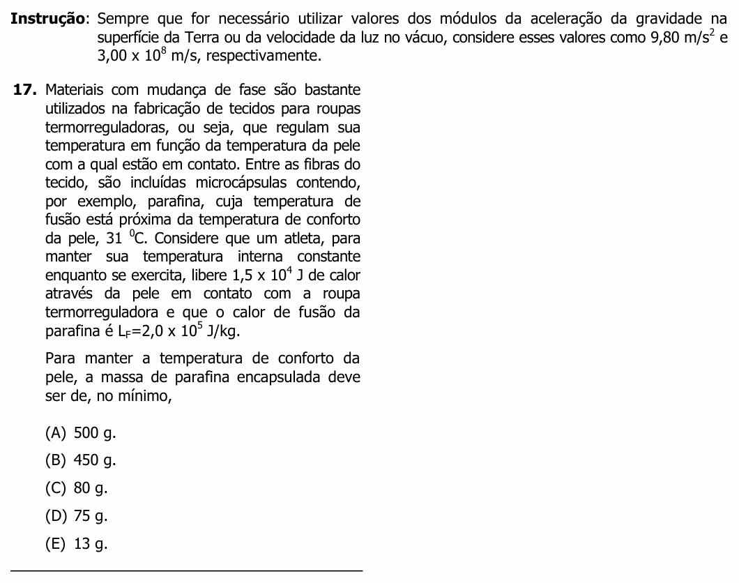 Enunciado da questão 17 de Física do UFRGS 2014