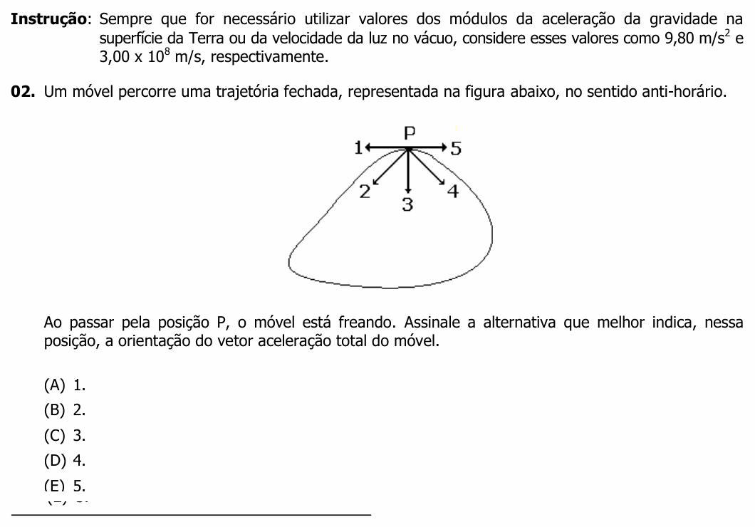 Enunciado da questão 2 de Física do UFRGS 2014