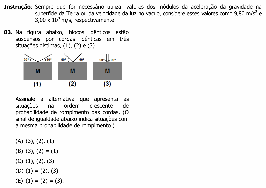 Enunciado da questão 3 de Física do UFRGS 2014