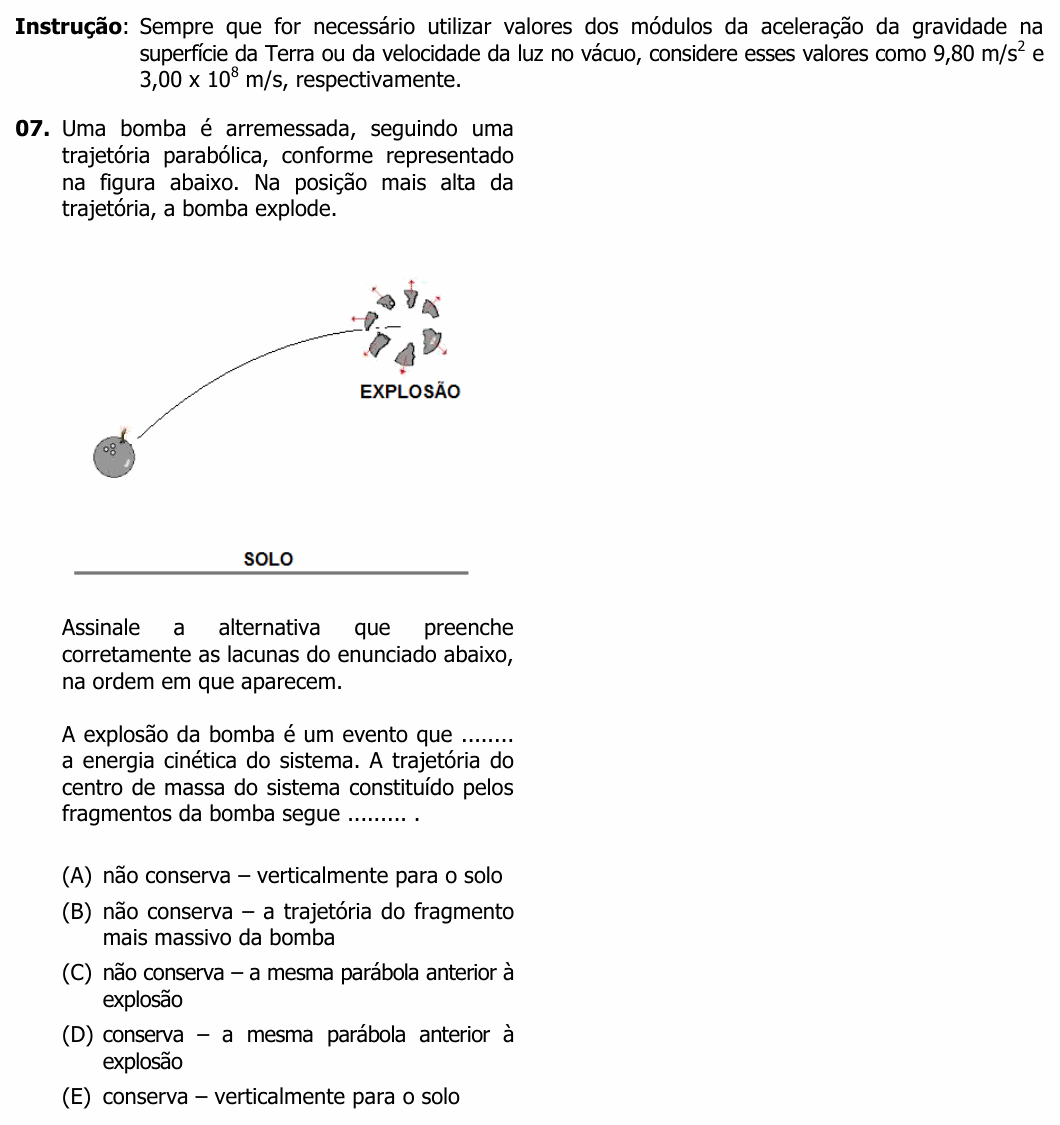 Enunciado da questão 7 de Física do UFRGS 2014