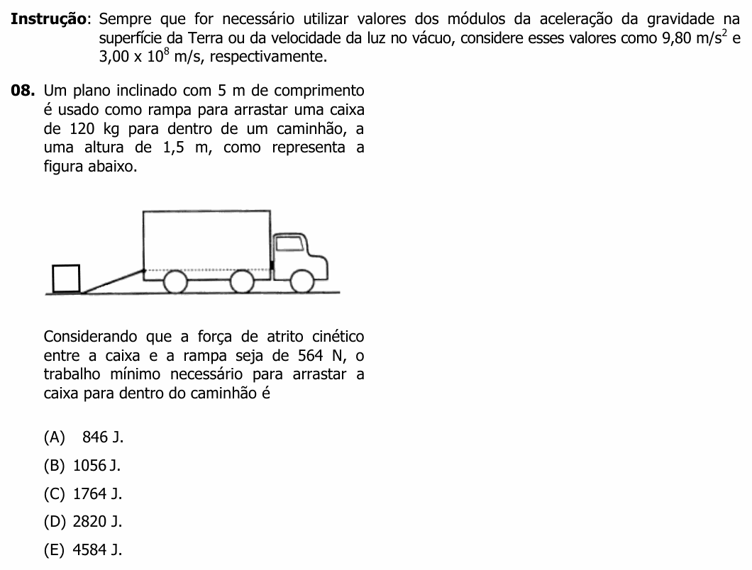 Enunciado da questão 8 de Física do UFRGS 2014
