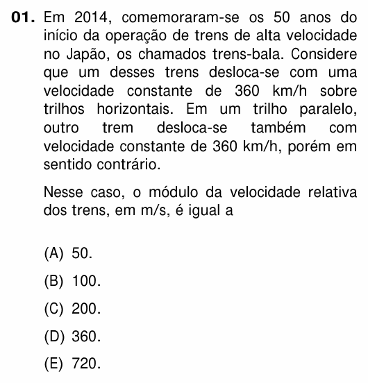 Enunciado da questão 1 de Física do UFRGS 2015