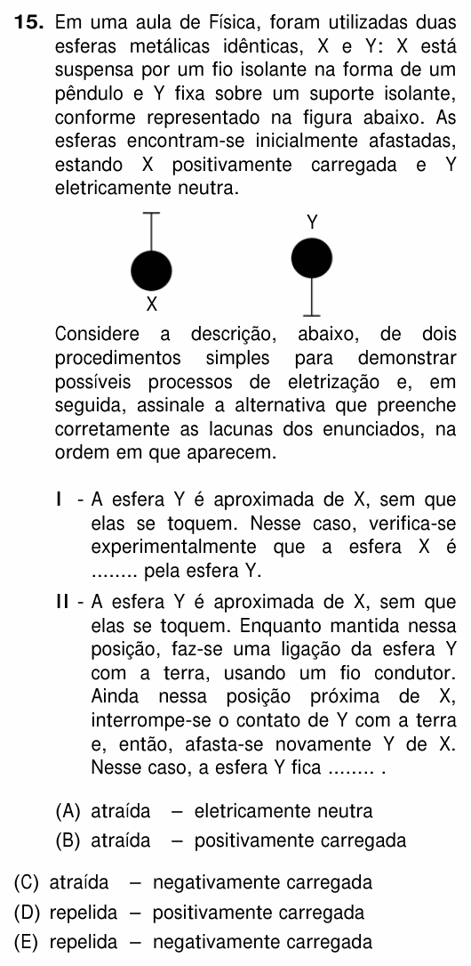 Enunciado da questão 15 de Física do UFRGS 2015