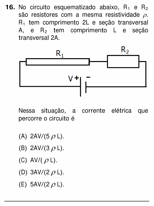 Enunciado da questão 16 de Física do UFRGS 2015