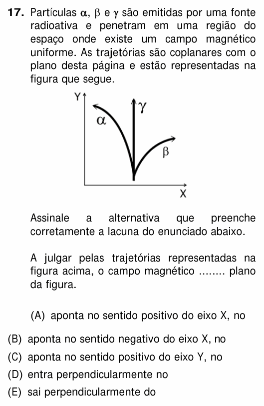 Enunciado da questão 17 de Física do UFRGS 2015