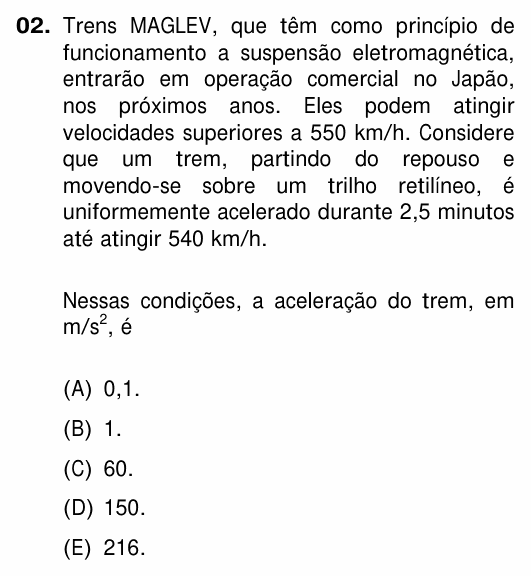 Enunciado da questão 2 de Física do UFRGS 2015
