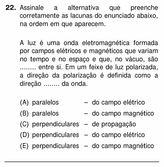Enunciado da questão 22 de Física do UFRGS 2015
