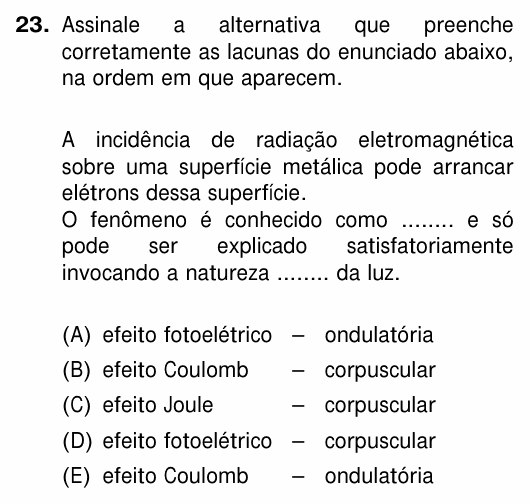 Enunciado da questão 23 de Física do UFRGS 2015