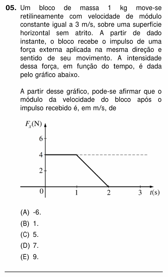 Enunciado da questão 5 de Física do UFRGS 2015