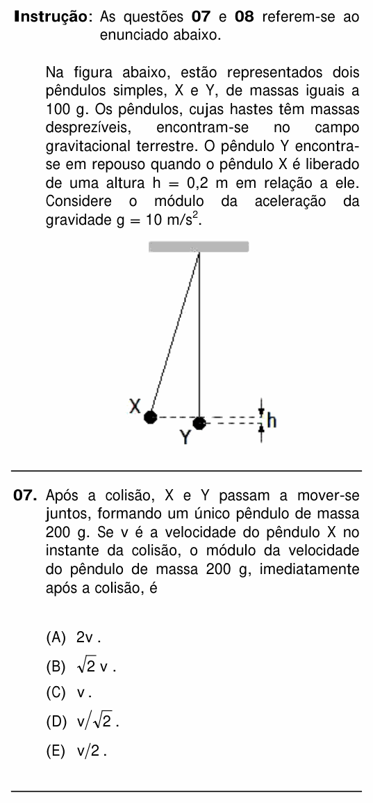 Enunciado da questão 7 de Física do UFRGS 2015