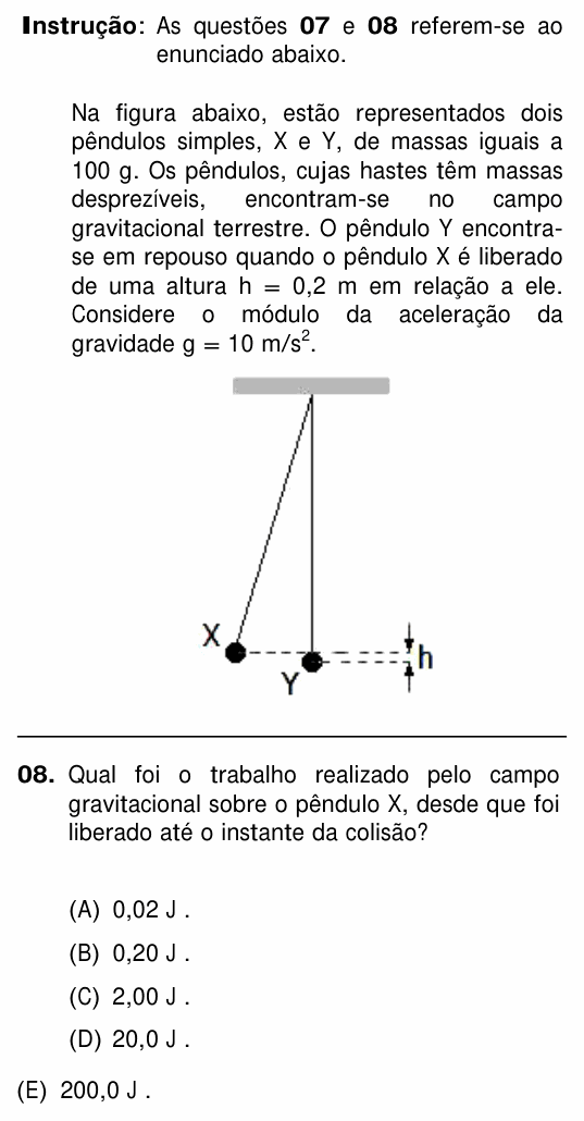 Enunciado da questão 8 de Física do UFRGS 2015