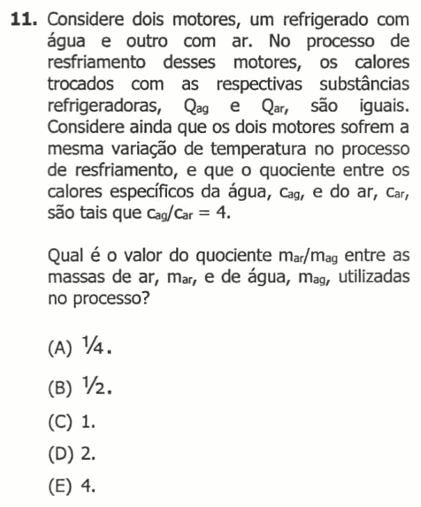 Enunciado da questão 11 de Física do UFRGS 2016
