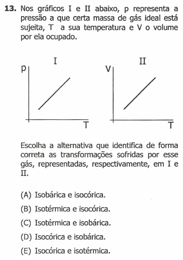 Enunciado da questão 13 de Física do UFRGS 2016