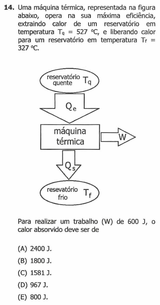 Enunciado da questão 14 de Física do UFRGS 2016