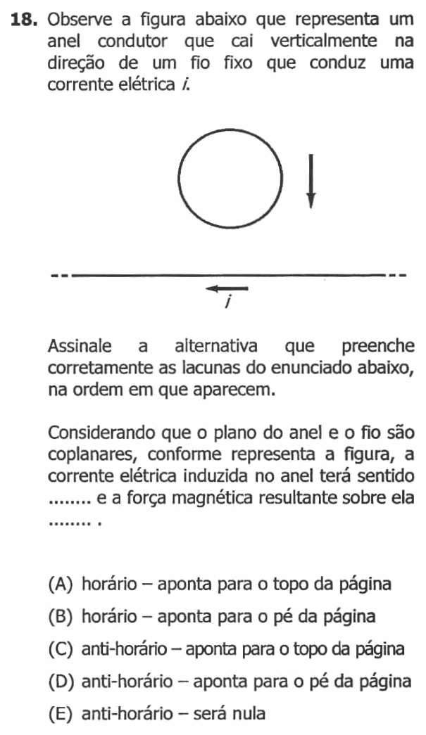 Enunciado da questão 18 de Física do UFRGS 2016