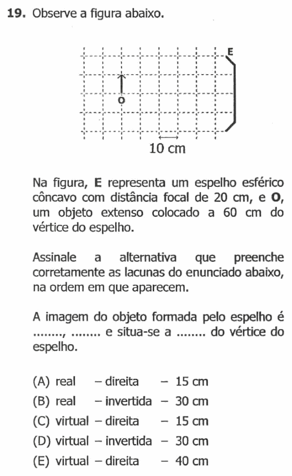 Enunciado da questão 19 de Física do UFRGS 2016