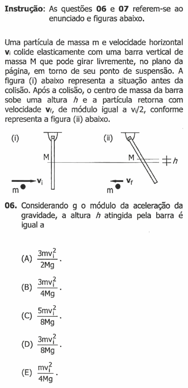 Enunciado da questão 6 de Física do UFRGS 2016