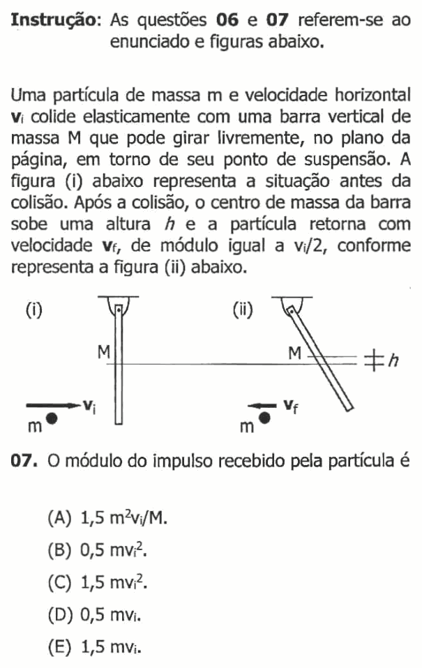 Enunciado da questão 7 de Física do UFRGS 2016