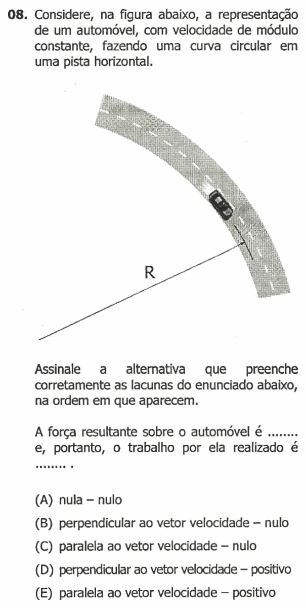 Enunciado da questão 8 de Física do UFRGS 2016