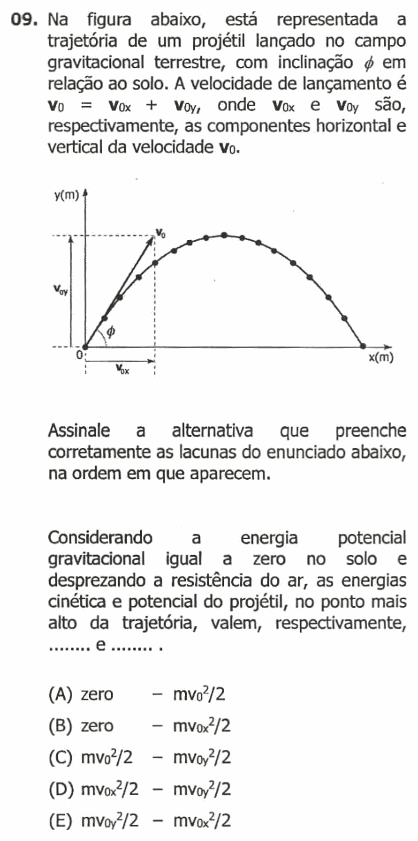 Enunciado da questão 9 de Física do UFRGS 2016