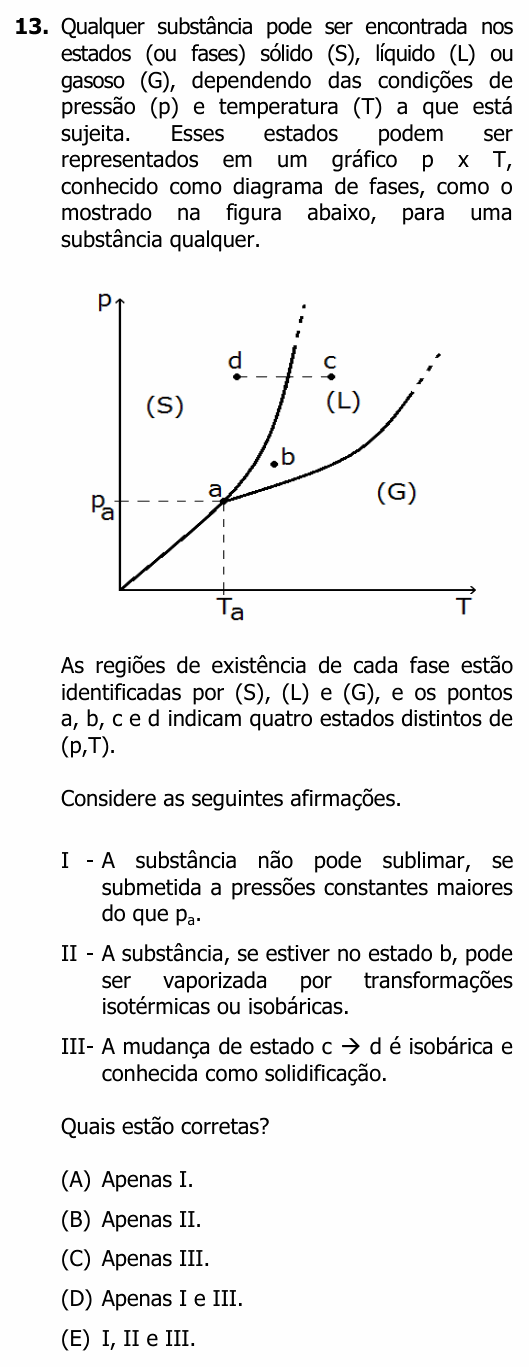 Enunciado da questão 13 de Física do UFRGS 2017