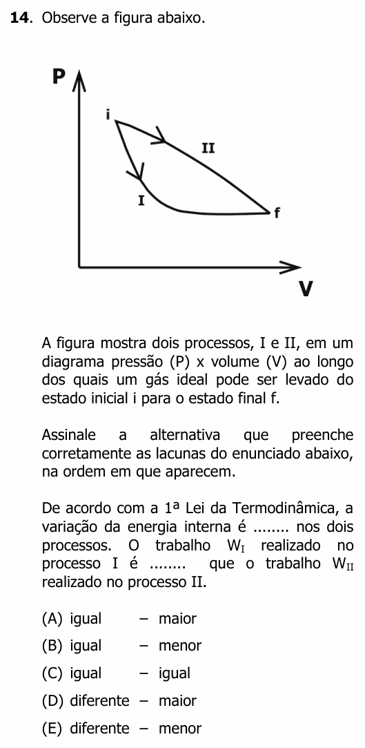 Enunciado da questão 14 de Física do UFRGS 2017