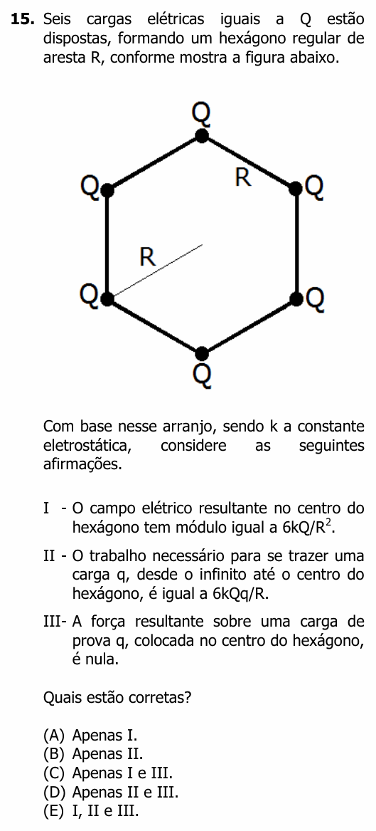Enunciado da questão 15 de Física do UFRGS 2017
