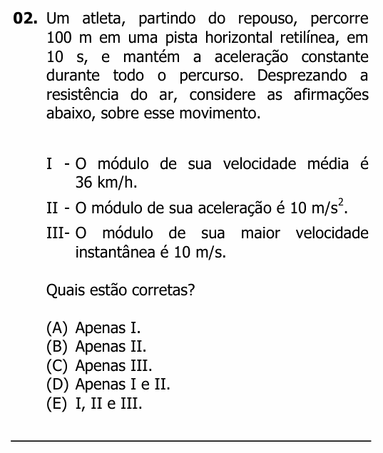 Enunciado da questão 2 de Física do UFRGS 2017